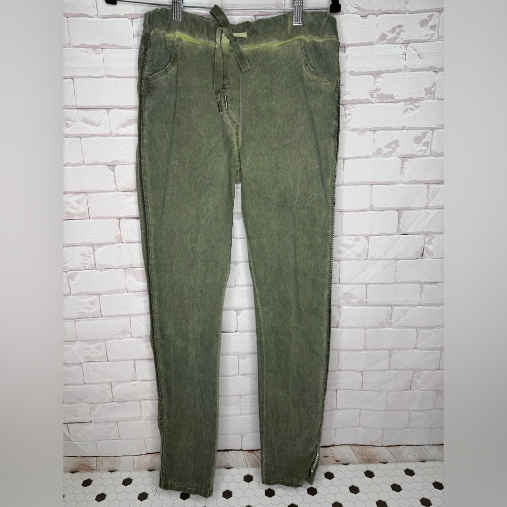 BRAZAR Olive Green Jogger Pants | Side Zipper Detail | Comfy Chic Waist Size 32